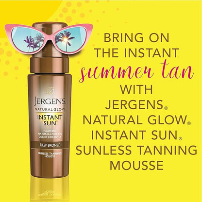 Jergens Natural Glow Instant Self Tanner Mousse, Sunless Deep Bronze Tan, Sunless Self-tanner, for a Natural-looking Tan, 6 Oz, Pack of 2