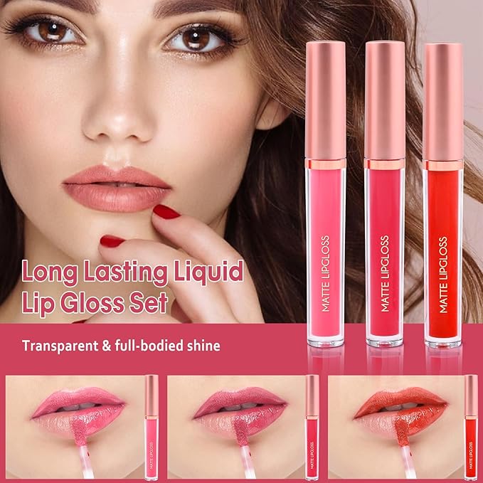 Matte Lip Gloss for Women,3 PCS Matte Liquid Gloss