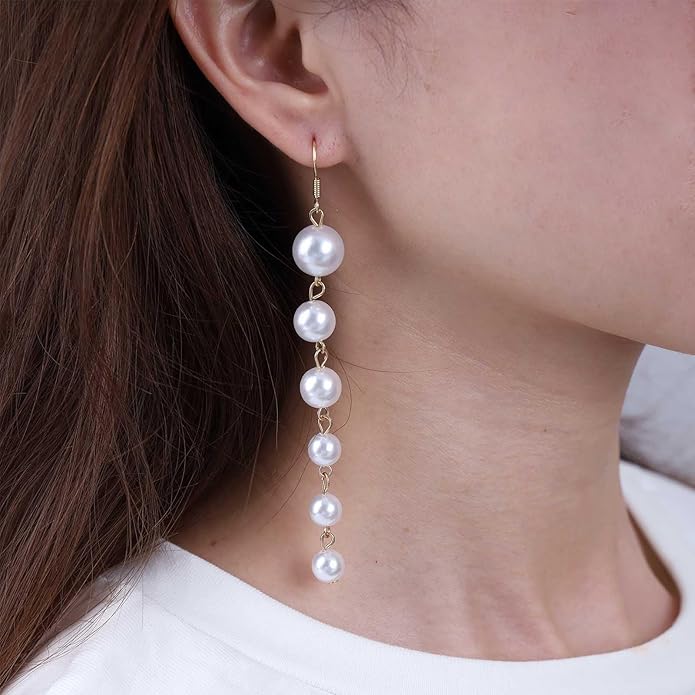 Boho Long Pearl Drop Earrings Vintage