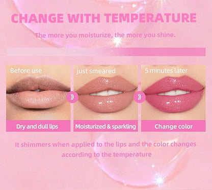 MAEPEOR Changing Lip Gloss 7 Colors Moisturizing Non-sticky Lip Oil Gloss Nourishing Shiny Glossy Lipgloss for Lip Care and Dry Lip (Color 00)