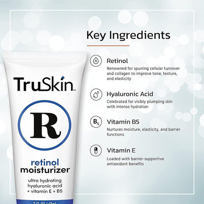 TruSkin Retinol Face Moisturizer – Powerful Anti-Aging Moisturizer for Women with Hyaluronic Acid & Vitamin E – Retinol Cream for Face for Youthful-Looking Appearance, 2 fl oz
