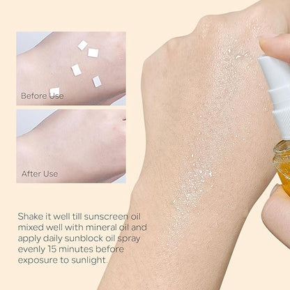 SPF Oil Sunscreen Spray,SPF Glow Oil Sunscreen Mist,Broad Spectrum Sunscreen Protection Oil Sunscreen Spray,SPF 50 PA++++,Hydration Body Sunscreen Oil Skin Sun UVA/UVB Protection 100ML