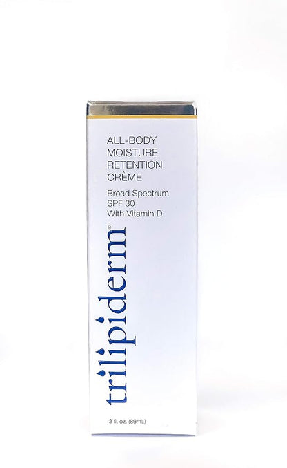 Trilipiderm All-Body Moisture Retention Crème Broad Spectrum SPF 30 with Vitamin D – 2-PACK of Travel-Size 3 Ounce Tubes – Plant-Based All-Day Hydration, Sunscreen for Body and Face