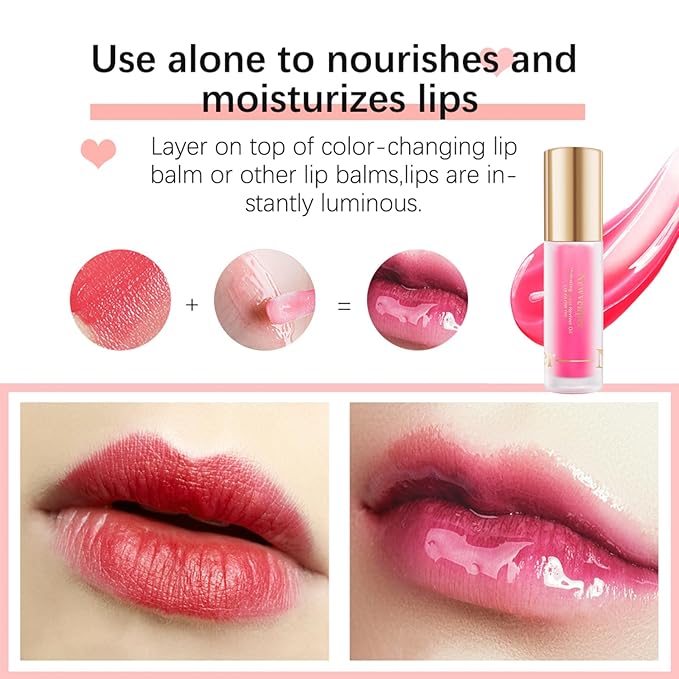 Hydrating Lip Oil Long Lasting Plumping Lip Gloss Lip Glow Oil Transparent Toot Lip Balm Moisturizing Lip Oil for Lip Care and Dry Lips 3pcs