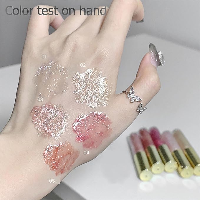 5 Colors Shimmery Glitter Lip Gloss Liquid Lipstick Set, Plumping Hydrating Lip Glow Oil, High Shine Sparkling Color Lipstick Makeup