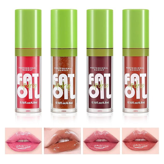 Boobeen 4PCS Lip Gloss Set, Moisturizing Hydrating Lip Oil Tinted Set, Lightweight Non-Sticky Lip Gloss Creates Glossy Lips, High Shine Lip Plumping Lipstick for Women and Girls