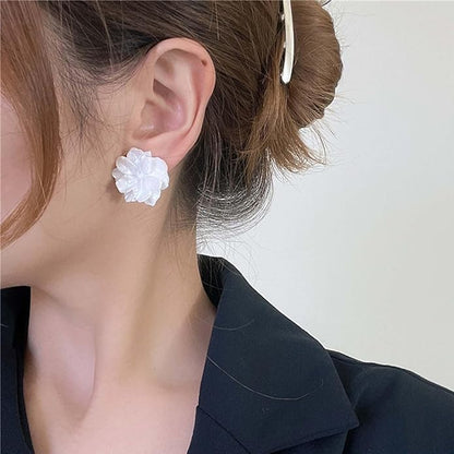 Unique Large White Flower Earrings Studs