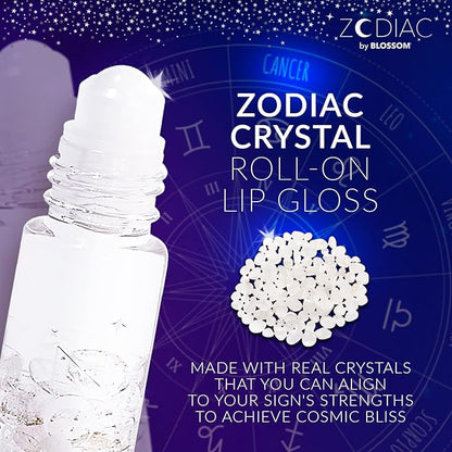 Blossom Zodiac Sign Vanilla Scented Moisturizing Roll-On Lip Gloss with Crystals, Made in USA, 0.20 fl. oz./5.9ml, Cancer