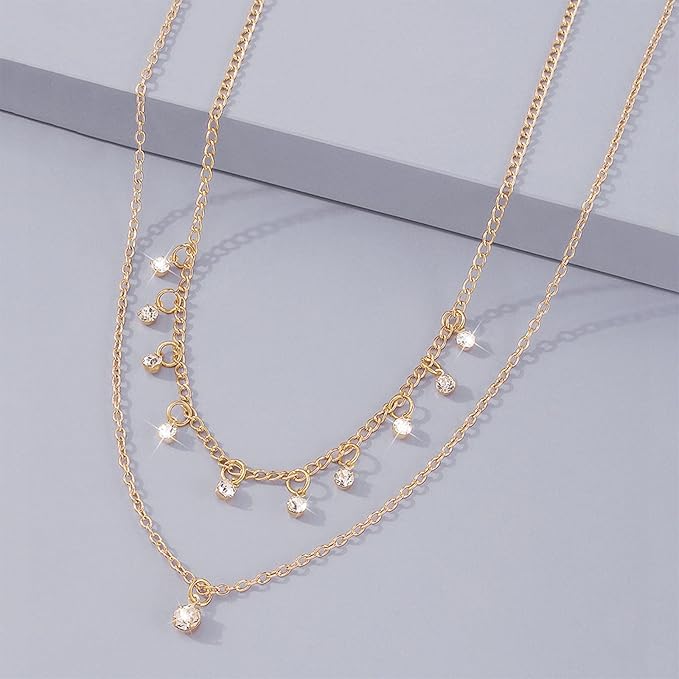 Boho Layered Gold Choker Necklace Crystal