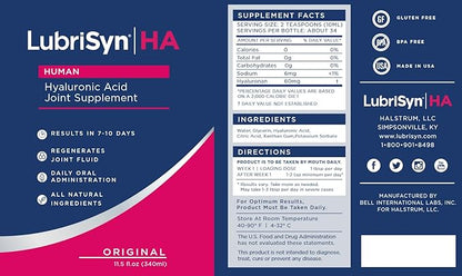 LubriSynHA Human Joint Supplement, Original 3 x 11.5oz – All-Natural, High-Molecular Weight Hyaluronic Acid HA - Joint Support for Women & Men – Promotes Healthy Joint Function, Made in USA, Vegan
