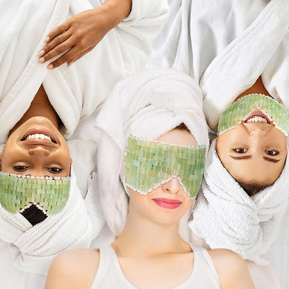 Jade Eye Mask, Facial Cooling Mask with 100% Real Jade for Hot & Cold Therapy to Reduce Wrinkles, Puffiness, Migraines, and Anti-Aging