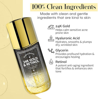 24K Gold & Retinol Firming Serum - Moisturizing, & Protecting - Reduces Dark Spots & Wrinkles - Dermatologist Tested, Korean Skin Care - 1.69 FL.OZ.