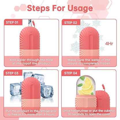 Ice Roller for Face and Eye，Ice Cube Roller Massager for Skin Women Care Tools, Naturally Conditioning De-Puff Eye Bags, Reduce Migraine Pain， Reusable Massage Silicone Ice Mold （Pink）