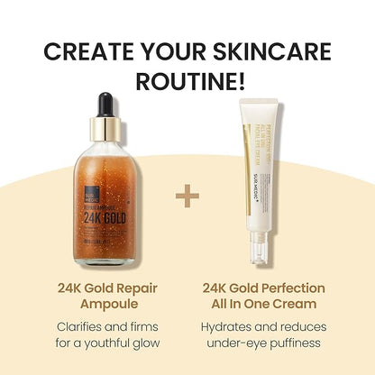 SURMEDIC 24K Gold Repair Ampoule, 99.9% Pure Gold Serum for Face, Hyaluronic Acid, Collagen Nourishing Moisturizer for Firming, Uneven Skintone, Korean Skin Care 100ml / 3.38 oz