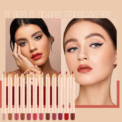 12 Colors Matte Lip Liner Pens Set Long-Lasting Long-Lasting