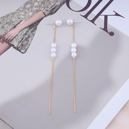 Vintage Pearl Dangle Earrings Long tassel