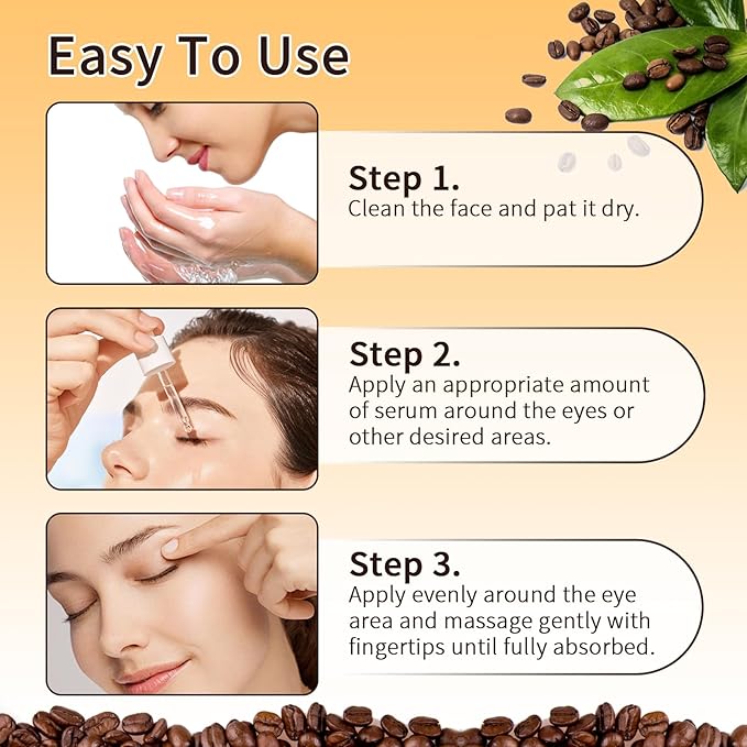 Caffeine Solution 5% + EGCG, Caffeine Eye Serum For Moisturizing, Targets Dark Circles & Puffiness, 2 PCS Natural Under Eye Serum For Facial Wrinkles & Fine Lines.