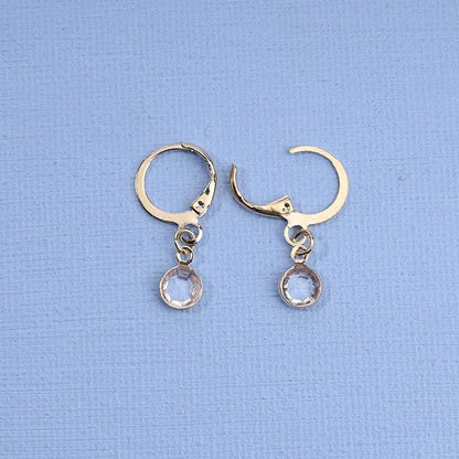 Round Bezel Dangle Earrings Gold Crystal Quartz Earrings