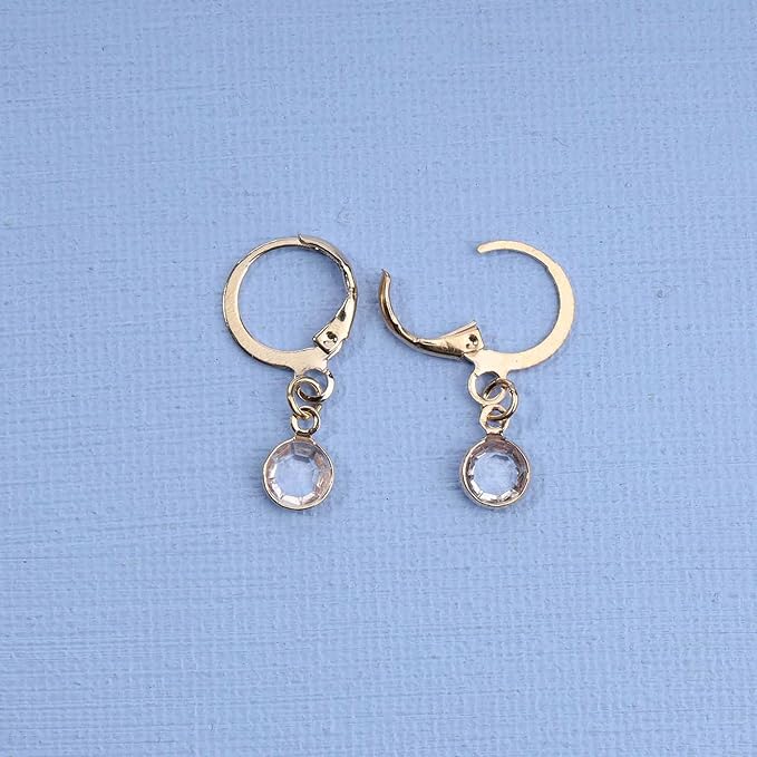 Round Bezel Dangle Earrings Gold Crystal