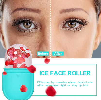 KOGITI Ice Mold for Face, Ice Roller for Face & Eye, Beauty Facial Ice Rollers Ice Holder Mold Face Puffiness Relief Massage Skin Care Tools, Ice Facial Cube (New-Blue)