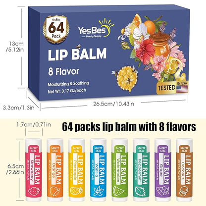 64 Pack Lip Balm, Natural Lip Flavors
