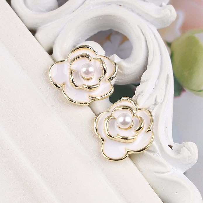Vintage Pearl Flower Earrings Camellia Flower