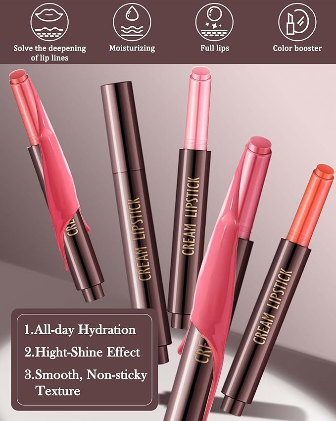 Moisturizing Lipstick Pen, Red Nude Pink Shimmer Glossy Plumping Lip Gloss,Hydrating Tinted Lip Balm,Long Lasting Waterproof Jelly Lip Gloss Plumper Lip Tint Stain,Christmas Makeup Gift for Women-06