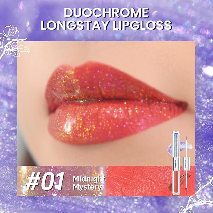 CHARMACY Multichrome Double Head Non-Stick Lip Gloss, Metallic Gloss,