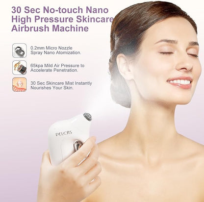 PELCAS Cordless Facial Mister, 0.2mm Nano Facial Mist Sprayer, 65Kpa Oxygen Facial Machine, Airbrush for Skincare, Serum, Toner, Facial Essence SPA at Home