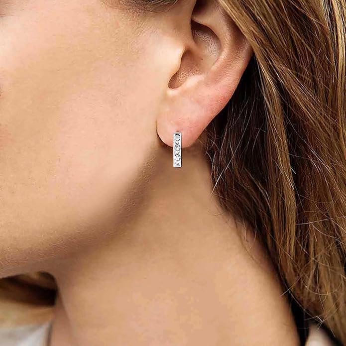 Geometric Crystal Bar Earrings Silver Cz