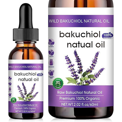 Bakuchiol Oil Organic, Natural Bakuchiol Serum for Face, Vegan Retinol Alternative with Squalane, Sensitive Skin Safe Soothes Irritated Skin, Reduces Fine Lines, Wrinkles(2Pcs- 2 Fl.oz)