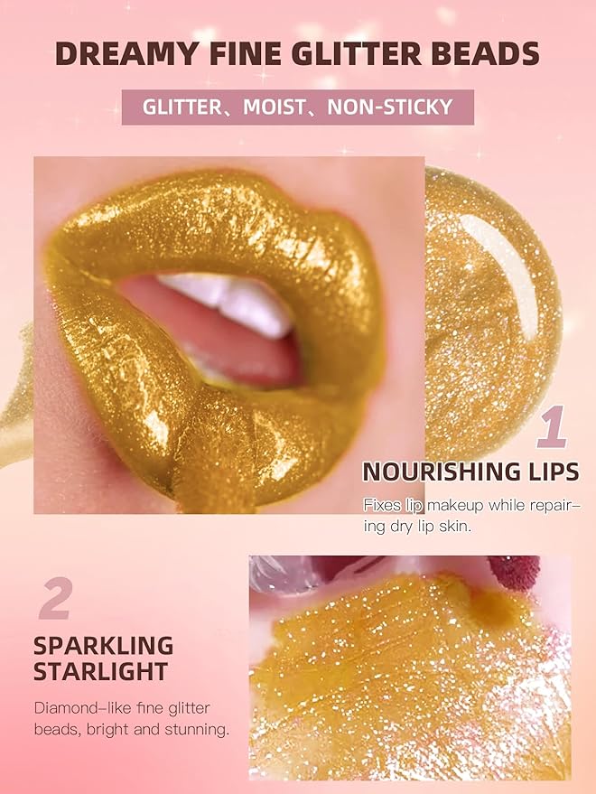 Gold Glossy Lip Gloss Coating Tint, High Pigmented Gold