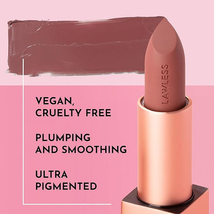 LAWLESS Forget the Filler Lip-Plumping Line-Smoothing Satin Cream Lipstick - Morrocco - Natural Ingredients Smooth and Hydrate Lips for a Plumper, Fuller Look - 3.7g