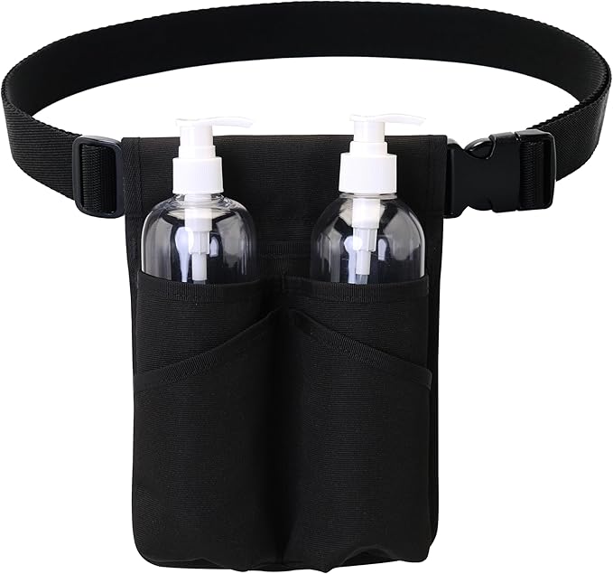 Professional Massage Therapist Holster with Adjustable Belt, Bottle Bag, Lotion & Oil Holster, Black