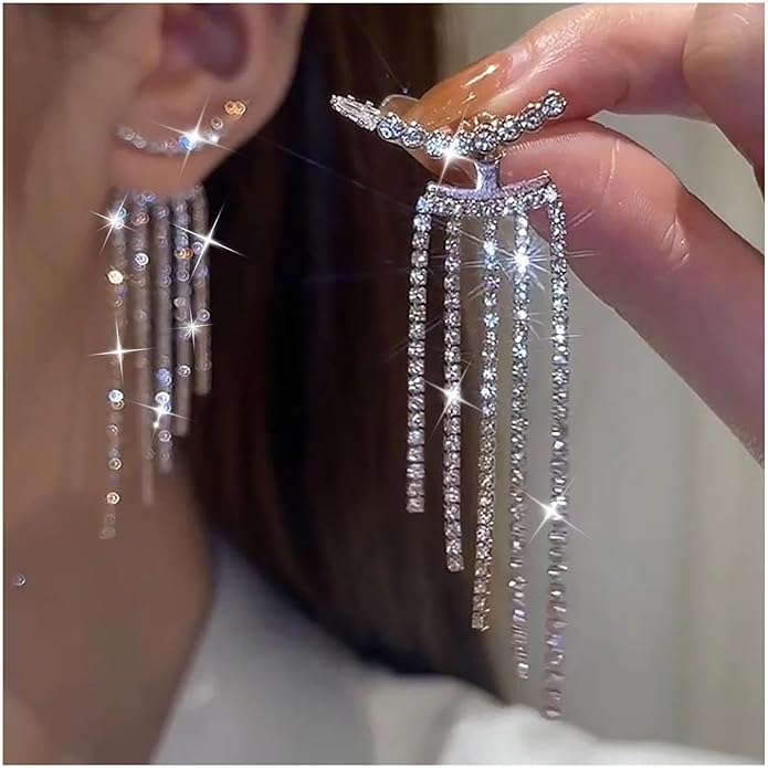 Vintage Rhinestone Chandelier Drop Earrings Crystal