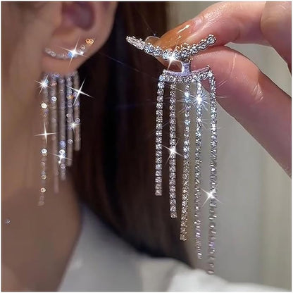 Vintage Rhinestone Chandelier Drop Earrings Crystal