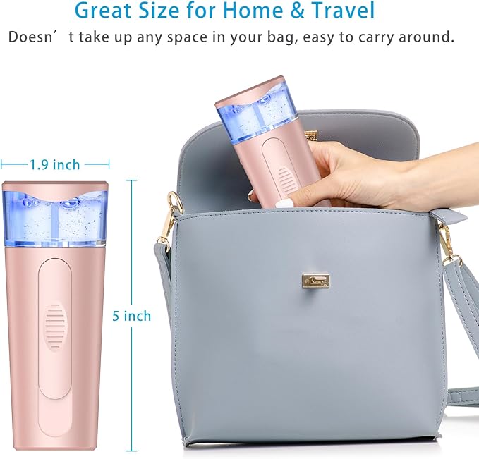 Portable Nano Face Mister, Facial Steamer, USB Rechargeable Cool Mist Sprayer, 40ml Visual Water Tank, Nano Mister for Eyelash Extensions, Facial Deep Cleaning, Makeup-Pink