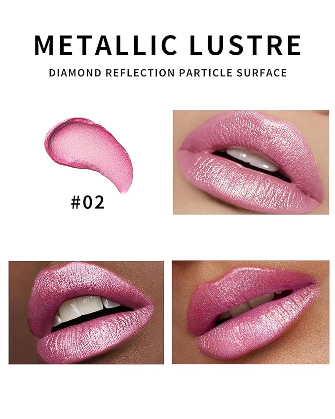 Glitter Lipstick Long Lasting,3D Metallic Liquid Lipstick Matte to Shimmer,Hydrating Non-Stick Lip Gloss,High Impact Lip Red Color Long Lasting Waterproof Transfer-proof Lip Stick Makeup for Women-02