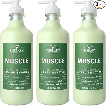 Village Naturals Therapy Muscle Shea Butter Lotion, Eucalyptus Mint Scent, 16 fl oz, Pack of 3