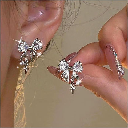 Vintage Crystal Bow Earrings Black Onyx Stud Earrings