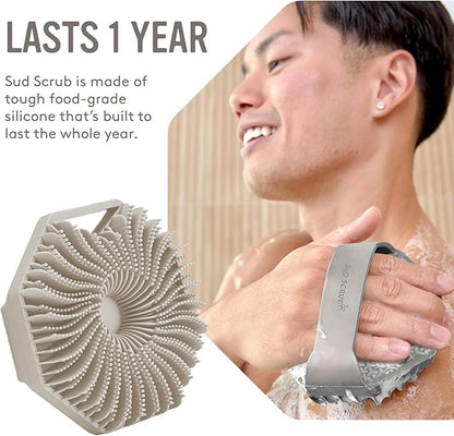Sud Scrub® Antimicrobial Silicone Body Scrubber, Exfoliating Body Scrubber for Sensitive Skin, Eco Friendly Shower Scrubber for Body, Silicone Body Brush for Showering, Clay