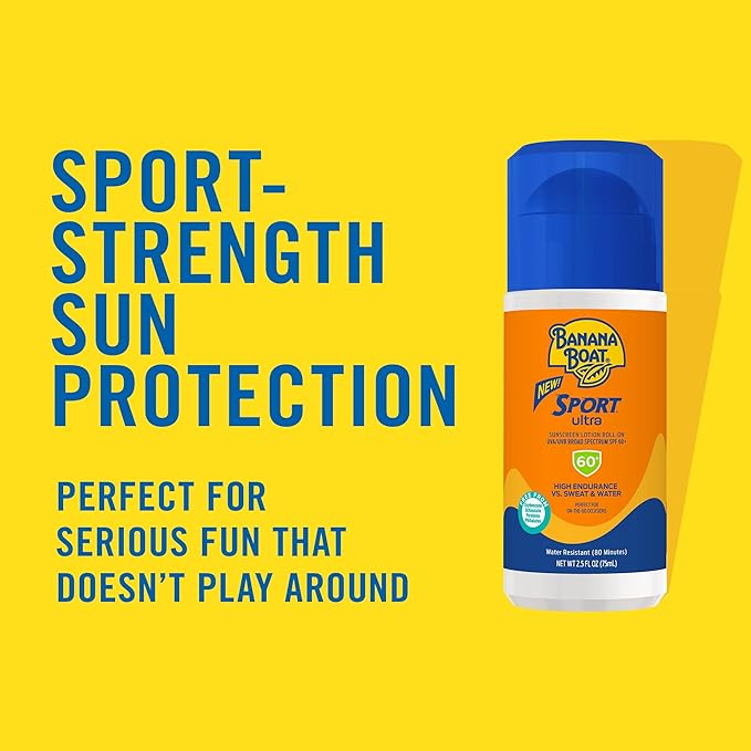 Banana Boat Sport Ultra SPF 60 Roll On Sunscreen, 2.5oz | Sunscreen Roller, Travel Size Sunscreen, Oxybenzone Free Sunscreen, SPF 60 Sunscreen Roll On, Water Resistant Sunscreen, 2.5oz