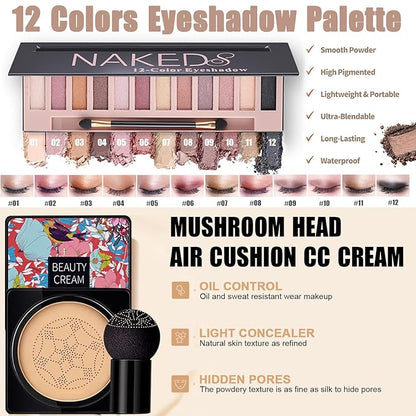 All in One Makeup Kit,Includes Naked Eyeshadow,Liquid Foundation,CC