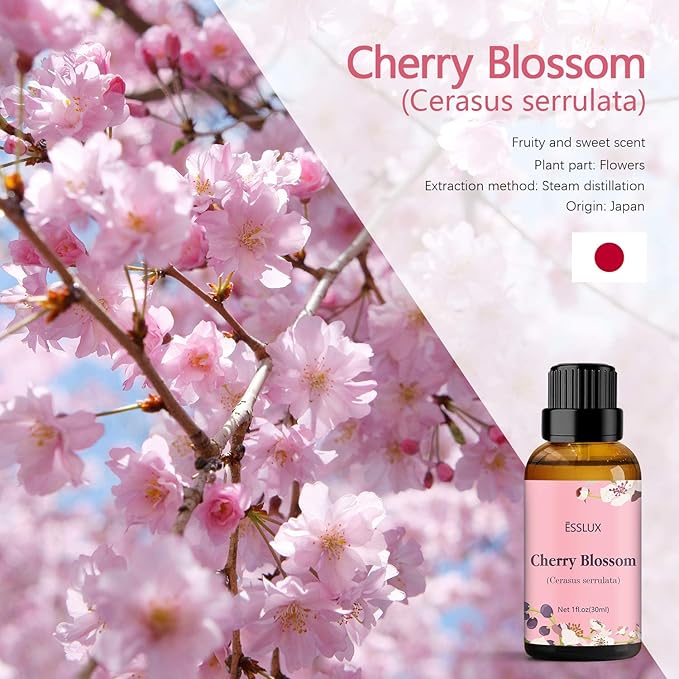 Cherry Blossom Essential Oil, ESSLUX Aromatherapy Oils for Diffuser, Massage, Soap, Candle Making, Perfume, 30 ml