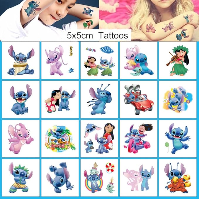 20 Sheets Stitch Temporary Tattoos for Kids, Lilo Christmas Rewards