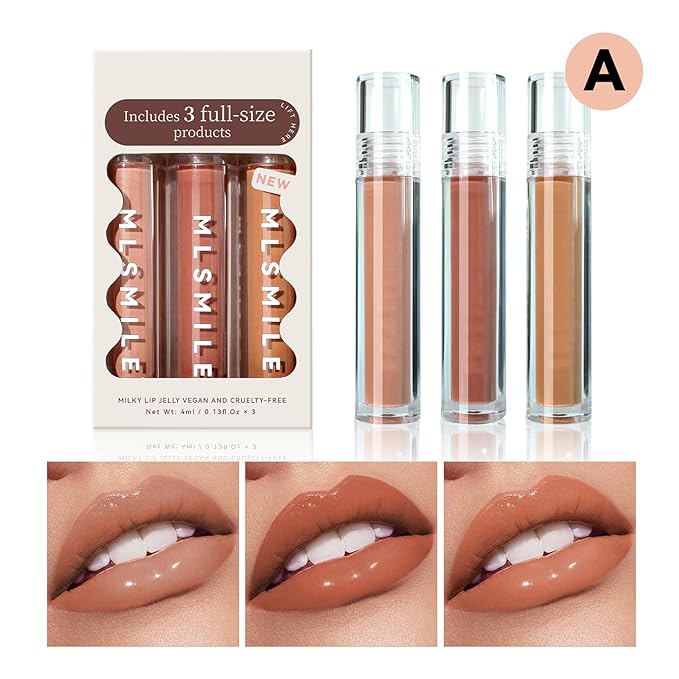 3Pcs Lip Gloss Collection Makeup Set, Shimmery Smooth Gloss