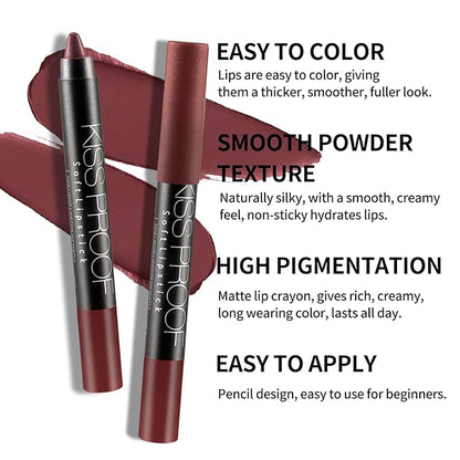 Boobeen Matte Lipstick Pencil Lip Crayon Stick Matte Velvet Lipgloss Creamy Lip Liner Full Coverage High Pigment Waterproof Non-Fade Lipstick for Women, Matte Lip Stain with Smooth Makeup