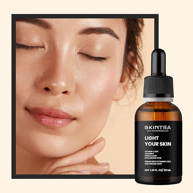 Light Your Skin Vitamin C 20% & Ferulic Acid Serum - Brightening Anti-Aging Formula with Vitamin E - Fades Dark Spots & Improves Skin Tone - Vegan, 30 ml/Net 1.01 Fl. Oz
