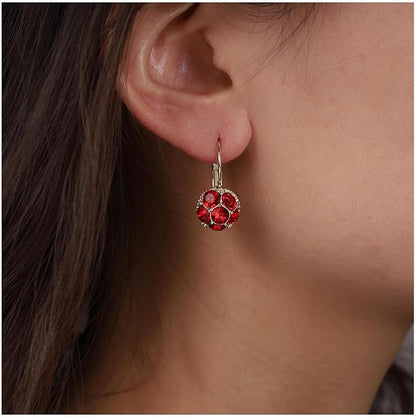 Vintage Ruby Dangle Earrings Red Crystal