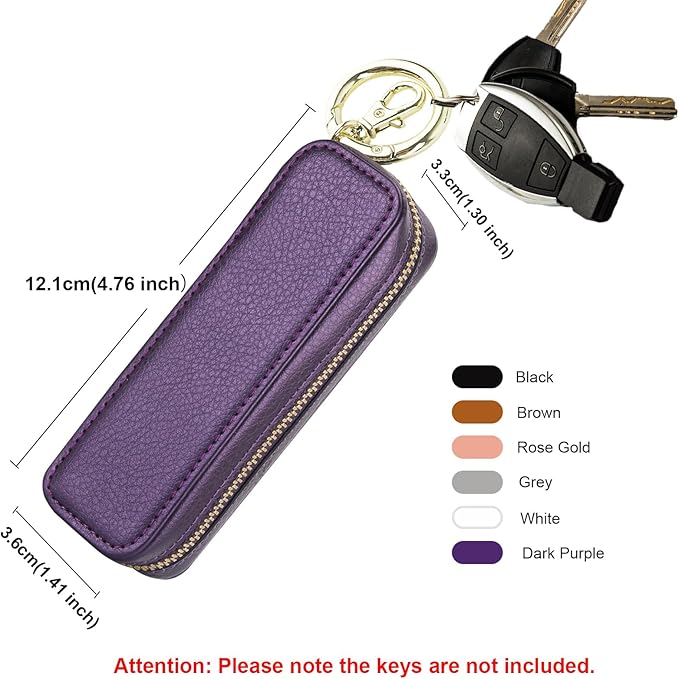 Bocasal Leather Lipstick Case Holder Chapstick Keychain Pouch, Zipper Lip Balm Lip Gloss Bag for Purse with Elastic Band, Makeup Travel Organizer, Cosmetic Storage Kit for Women Girls (Dark Purple)